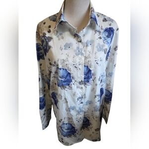 MISSLOOK Blue and White  Floral Womens Shirt Size L